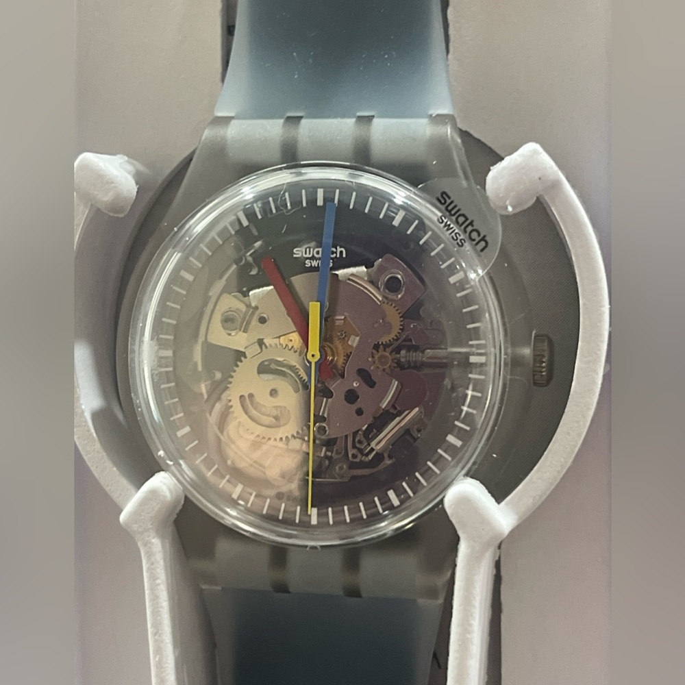 NEW! Swatch Monthly Drops Clearly Black Striped Watch Plastic SUOK157